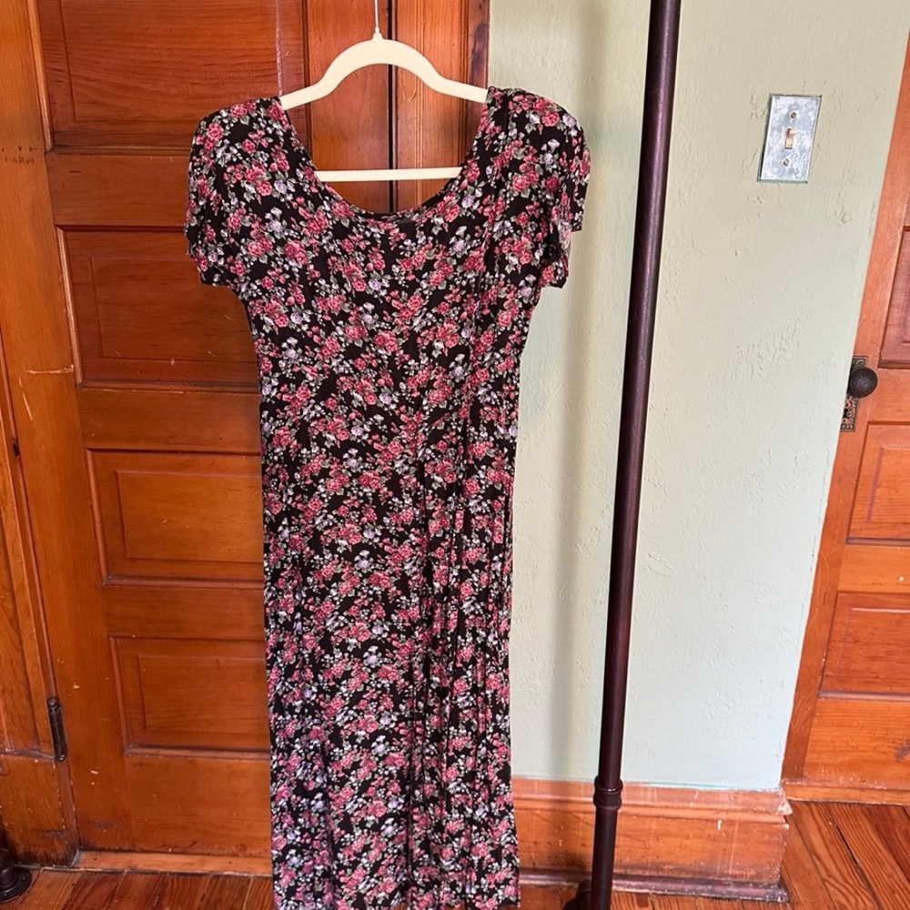 All that Jazz Black and Pink Floral Midi Dress